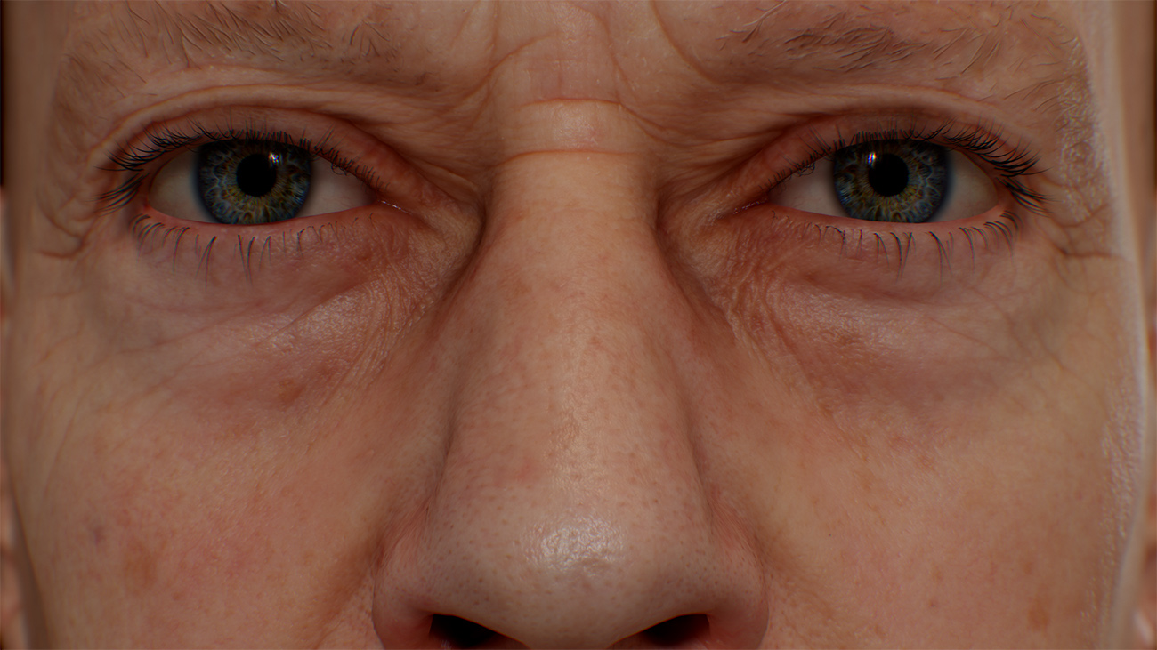 Aged man close eye render three D head model